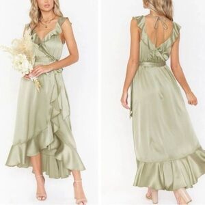 Show Me Your Mumu Samantha Ruffle Wrap Dress‎ Moss Green Sz Medium No Belt Read